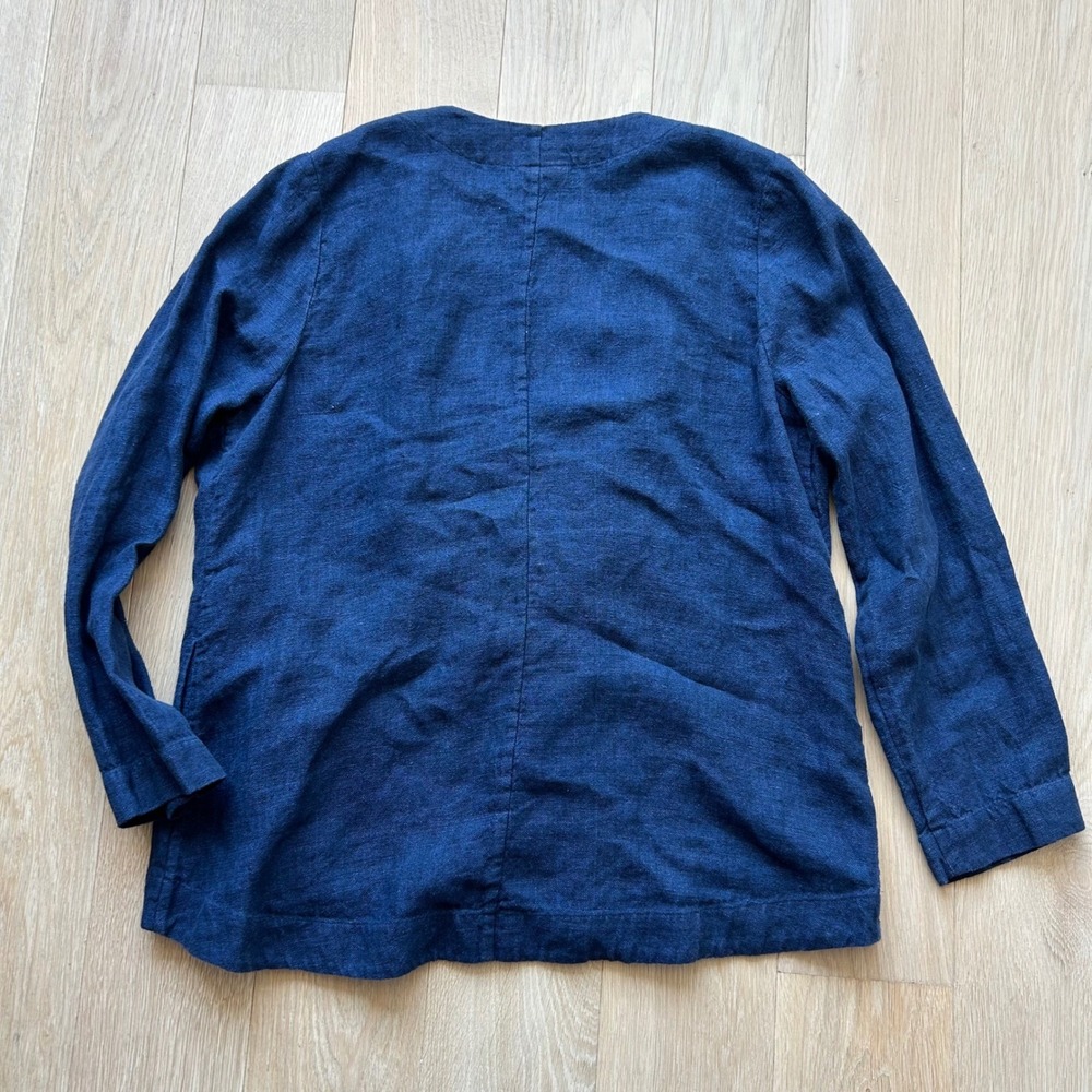 Pure Jill 100% Linen Kimono Open Cardigan Womens Large Blue L Pockets Boho Yoga - Picture 3 of 9